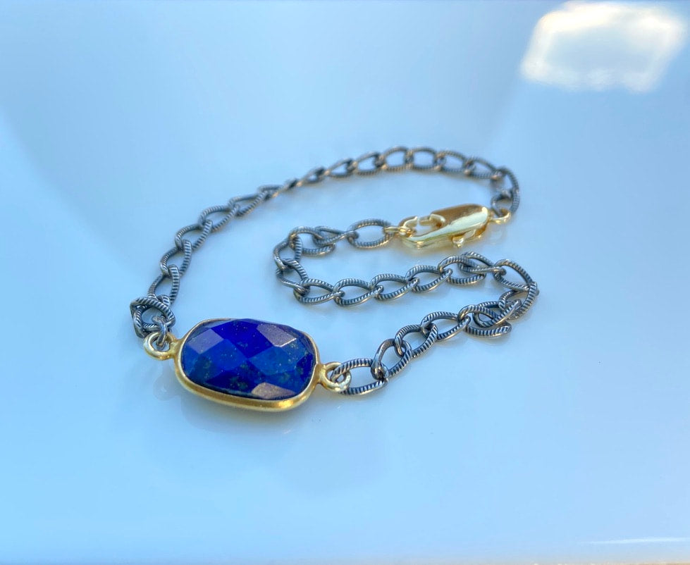 Lapis Lazuli Mixed Metals Bracelet, December Birthstone Bracelet