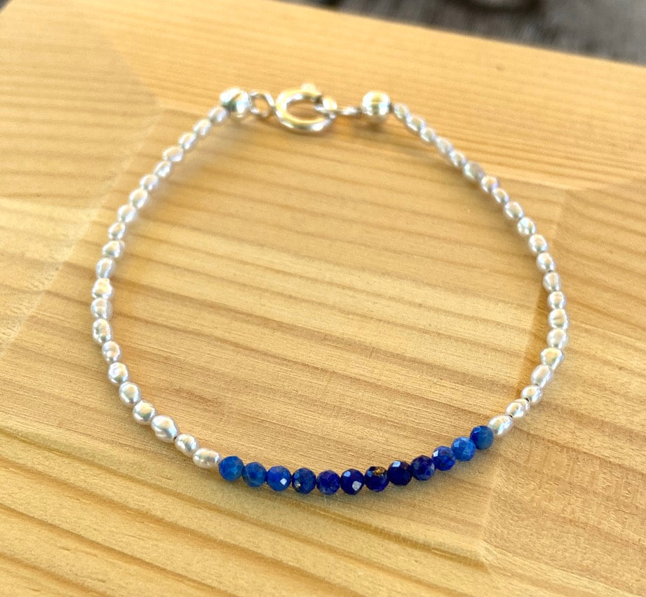 Lapis Lazuli and Freshwater Rice Pearl Bracelet, December Birthstone Bracelet