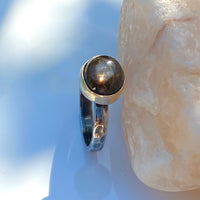 Dark Chocolate Brown Sapphire and Mixed Metals Ring, September Birthstone Ring