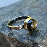 Dark Chocolate Brown Sapphire and Mixed Metals Ring, September Birthstone Ring