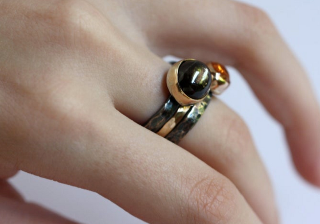Dark Chocolate Brown Sapphire and Mixed Metals Ring, September Birthstone Ring