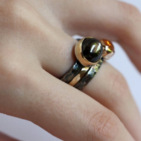 Dark Chocolate Brown Sapphire and Mixed Metals Ring, September Birthstone Ring