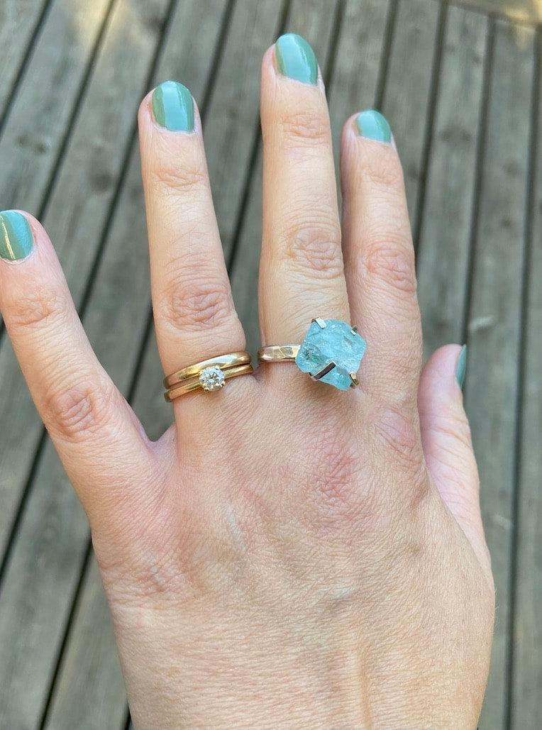 Raw Aquamarine Ring, March Birthstone Ring