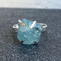 Raw Aquamarine Ring, March Birthstone Ring