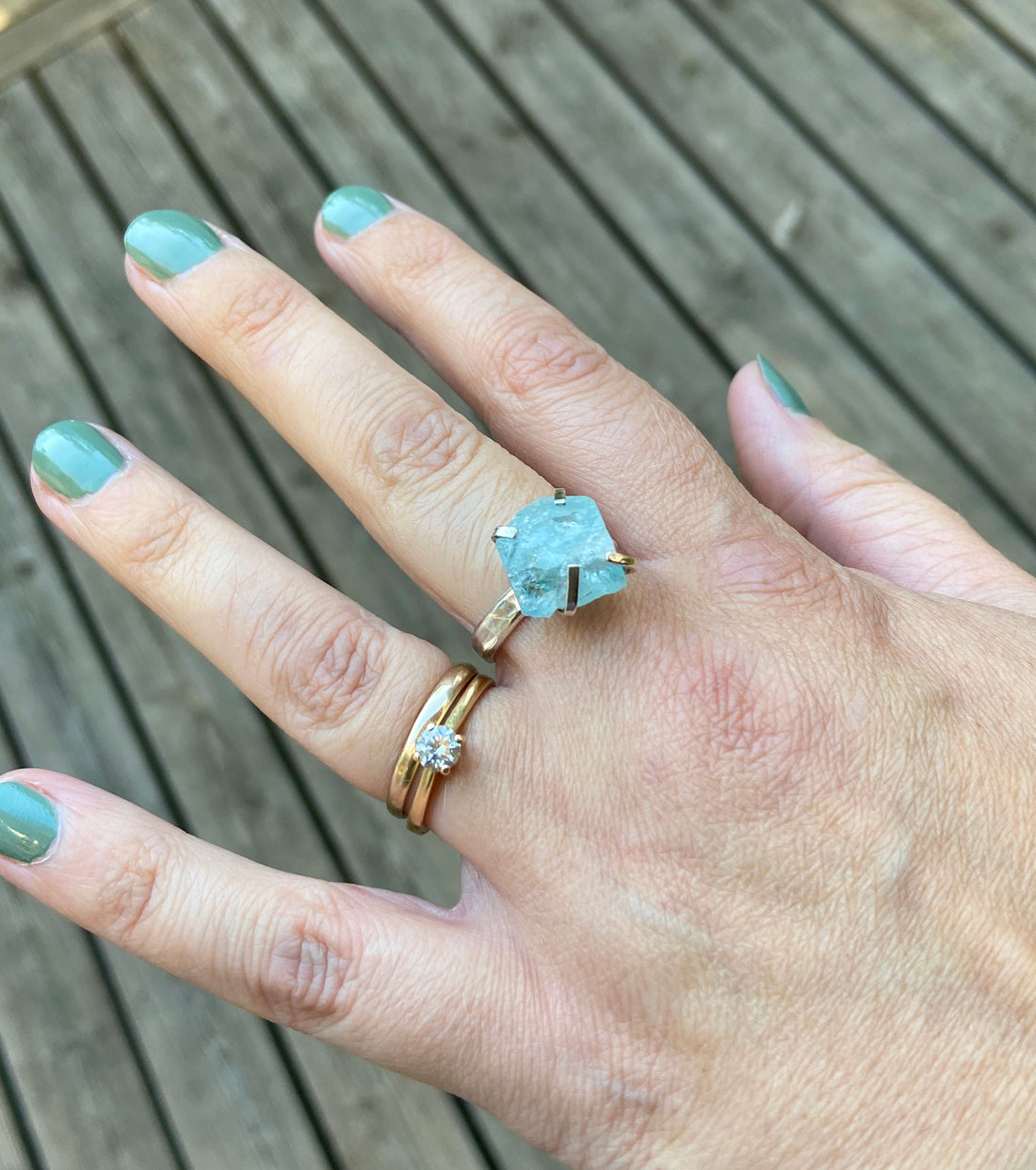 Raw Aquamarine Ring, March Birthstone Ring