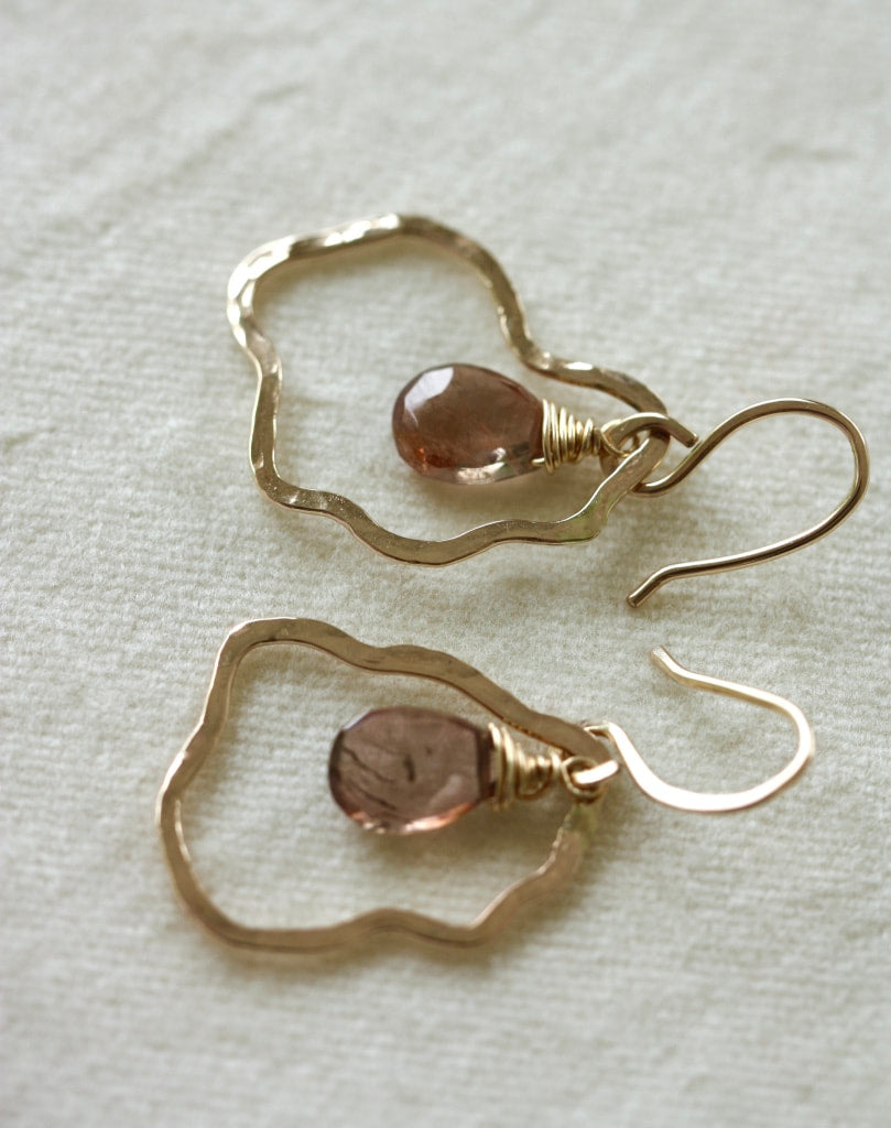 Organic Hammered Hoop Earrings with Andalusite Briolettes