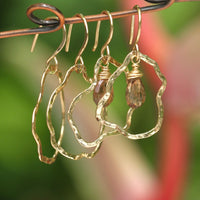 Organic Hammered Hoop Earrings with Andalusite Briolettes