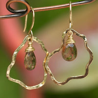 Organic Hammered Hoop Earrings with Andalusite Briolettes
