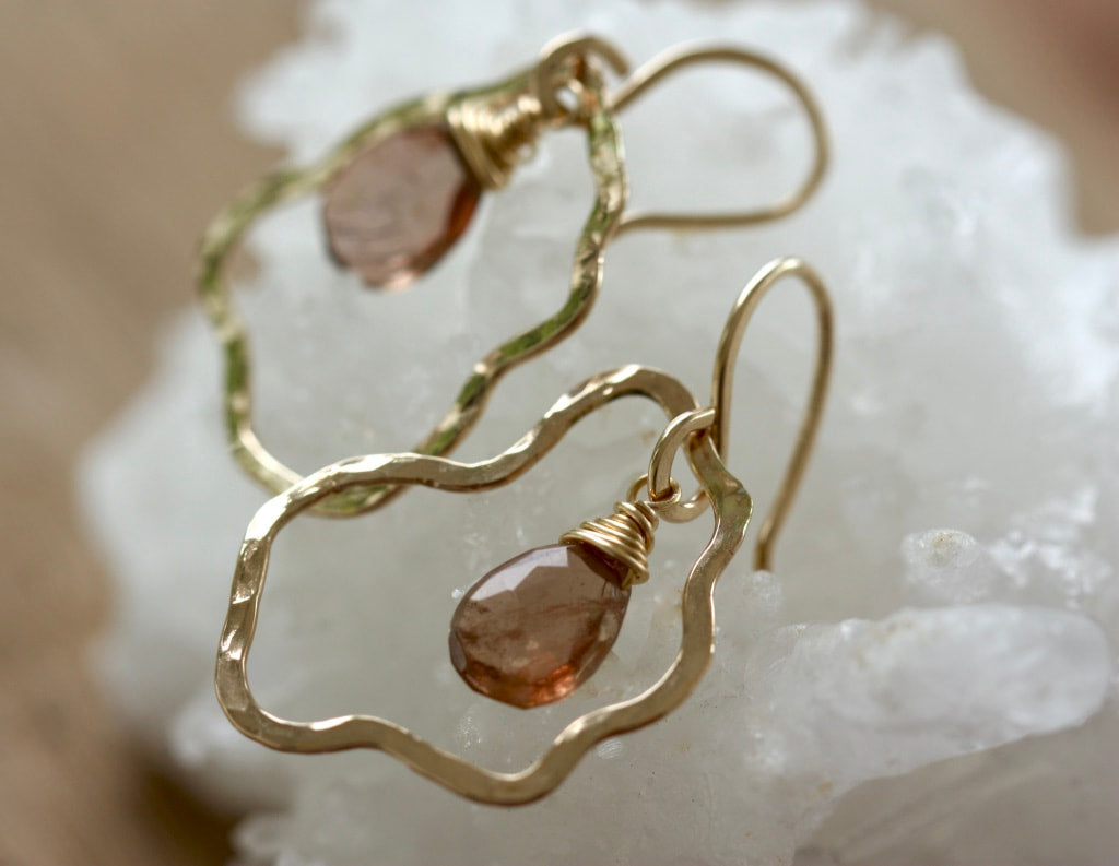 Organic Hammered Hoop Earrings with Andalusite Briolettes