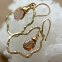 Organic Hammered Hoop Earrings with Andalusite Briolettes