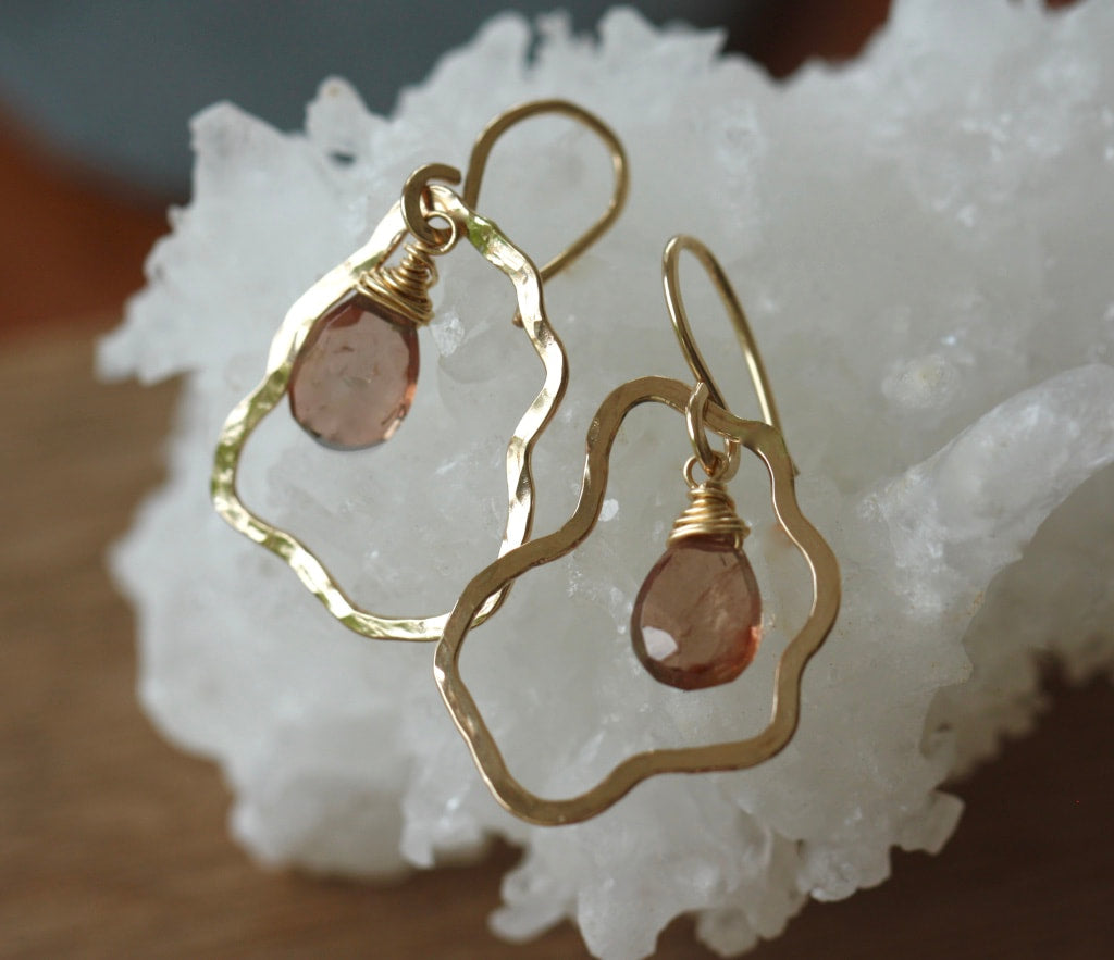 Organic Hammered Hoop Earrings with Andalusite Briolettes