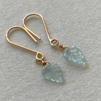 Aquamarine Carved Leaf Earrings, March Birthstone Earrings