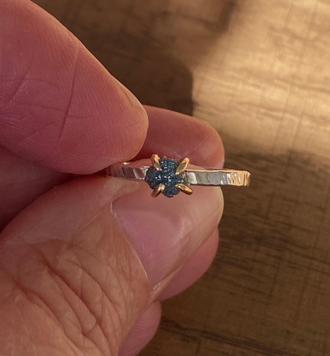 Raw Teal Blue Diamond Ring, Engagement or Wedding Ring