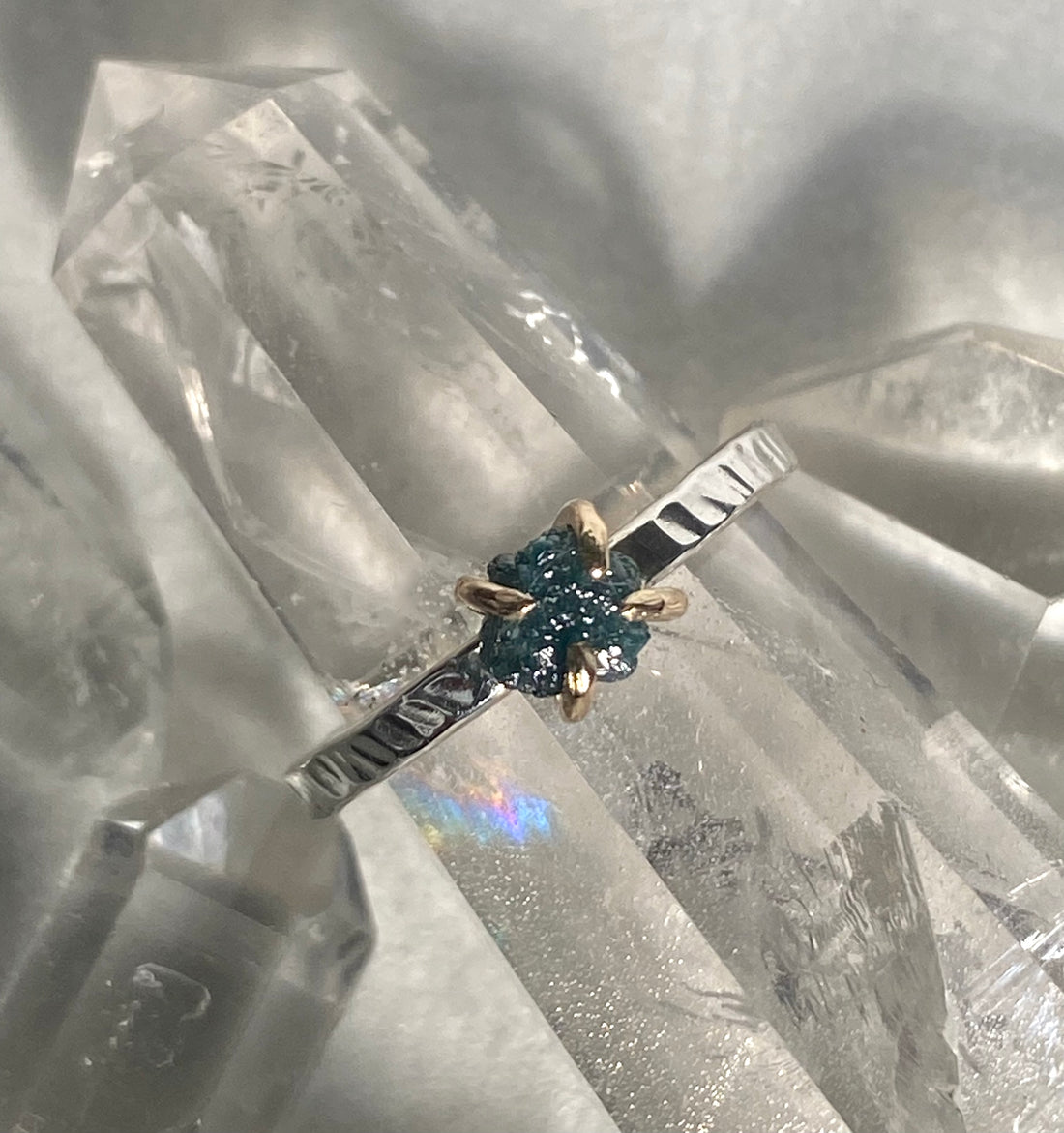 Raw Teal Blue Diamond Ring, Engagement or Wedding Ring
