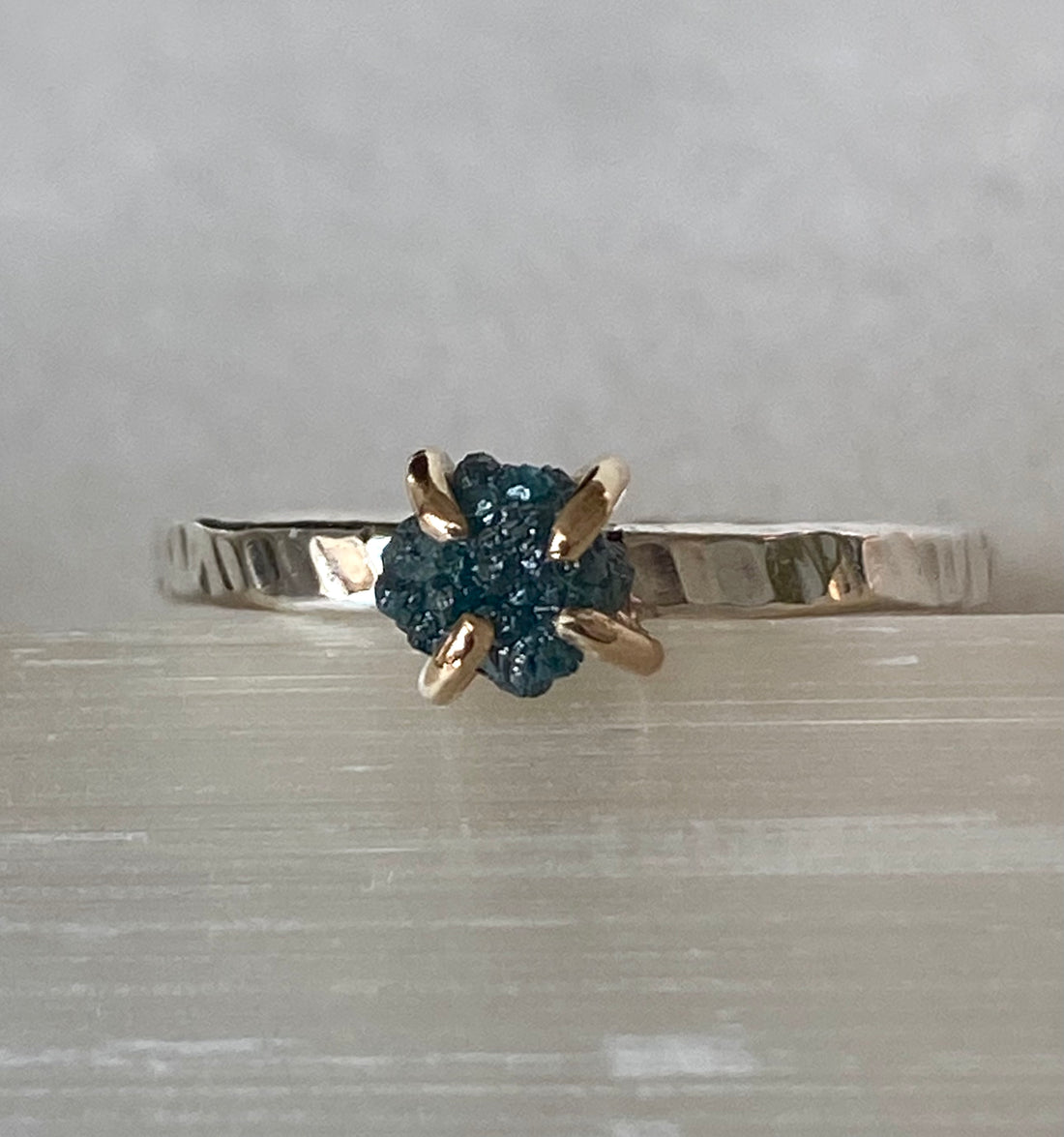 Raw Teal Blue Diamond Ring, Engagement or Wedding Ring