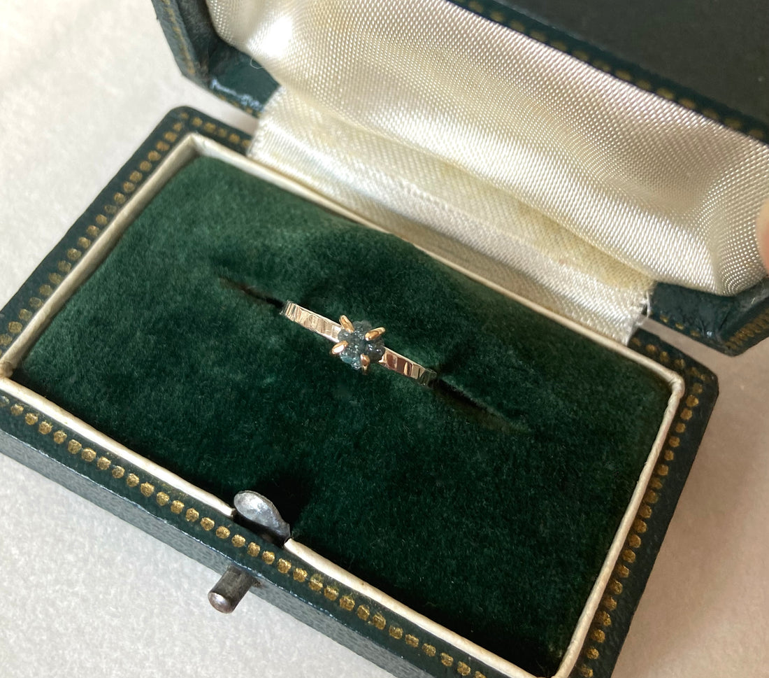 Raw Teal Blue Diamond Ring, Engagement or Wedding Ring