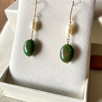 Tibetan Turquoise and Pearl Earrings, December and June Birthstone Earrings