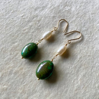 Tibetan Turquoise and Pearl Earrings, December and June Birthstone Earrings