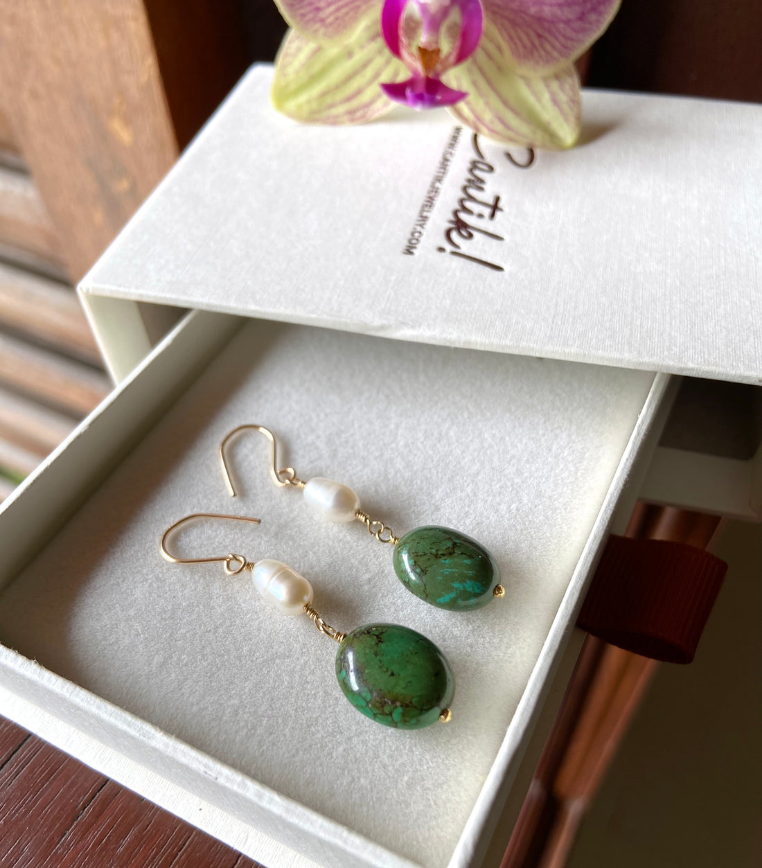Tibetan Turquoise and Pearl Earrings, December and June Birthstone Earrings