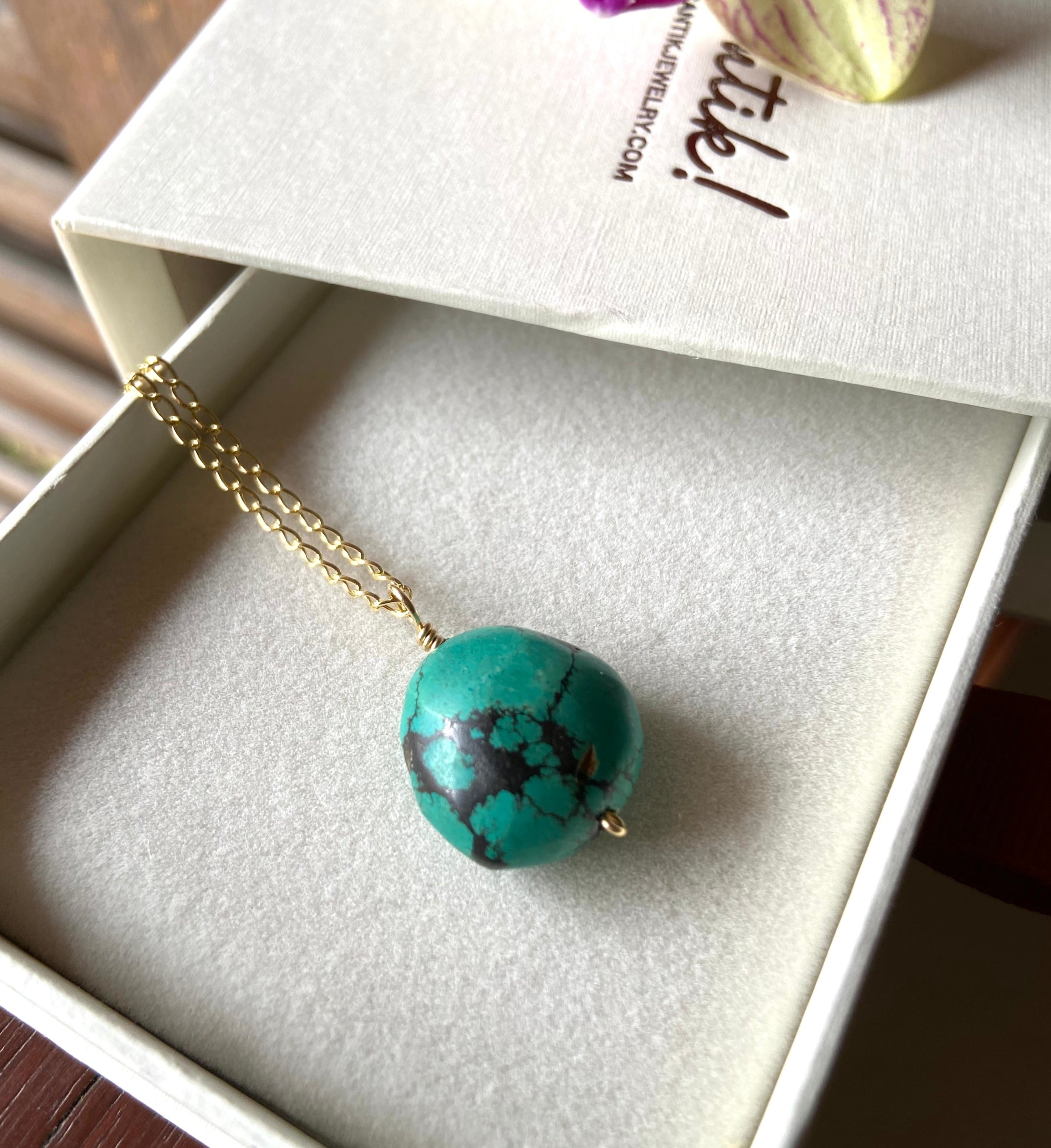 Offers Large Natural Tibetan Turquoise Pendant Handcrafted in 14k Gold Filled