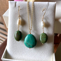 Tibetan Turquoise and Pearl Earrings, December and June Birthstone Earrings