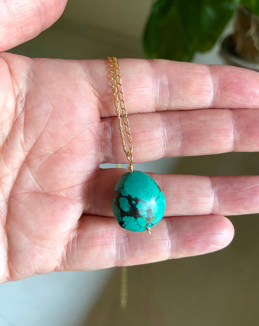 Tibetan Turquoise Pendant Necklace, December Birthstone Jewelry