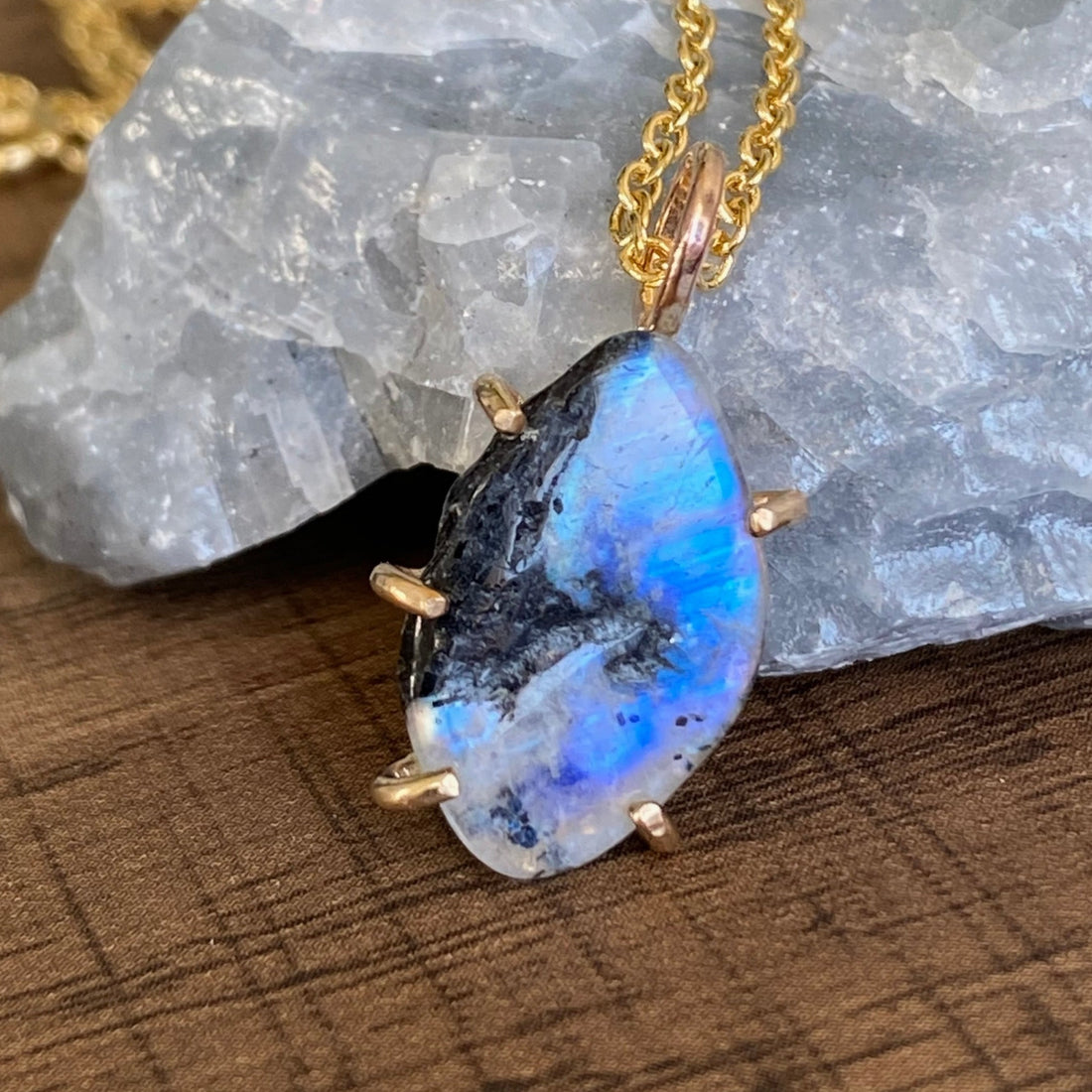 Moonstone Tourmaline Pendant Necklace, October and June Birthstone Necklace