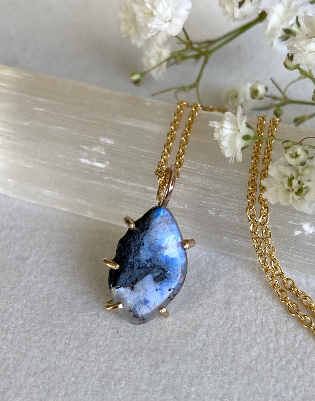 Moonstone Tourmaline Pendant Necklace, October and June Birthstone Necklace