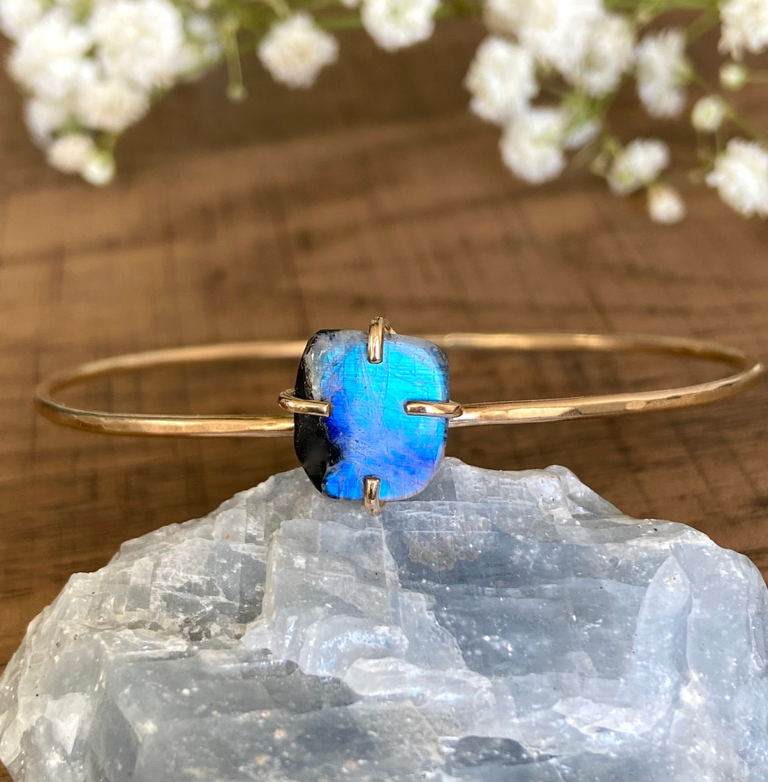 Moonstone Tourmaline Bangle Bracelet, October June Birthstone Bracelet