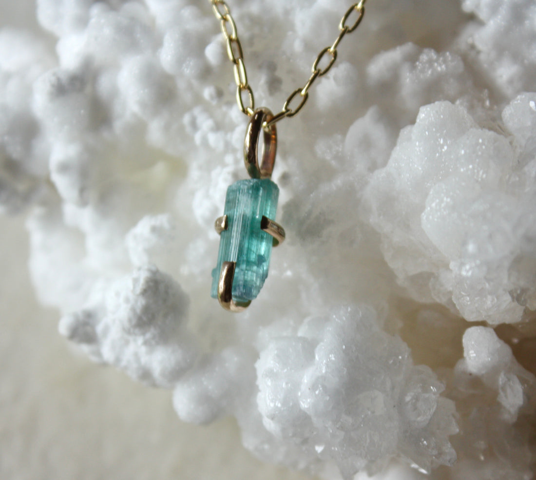 Raw Paraiba Tourmaline Pendant Necklace, October Birthstone Necklace