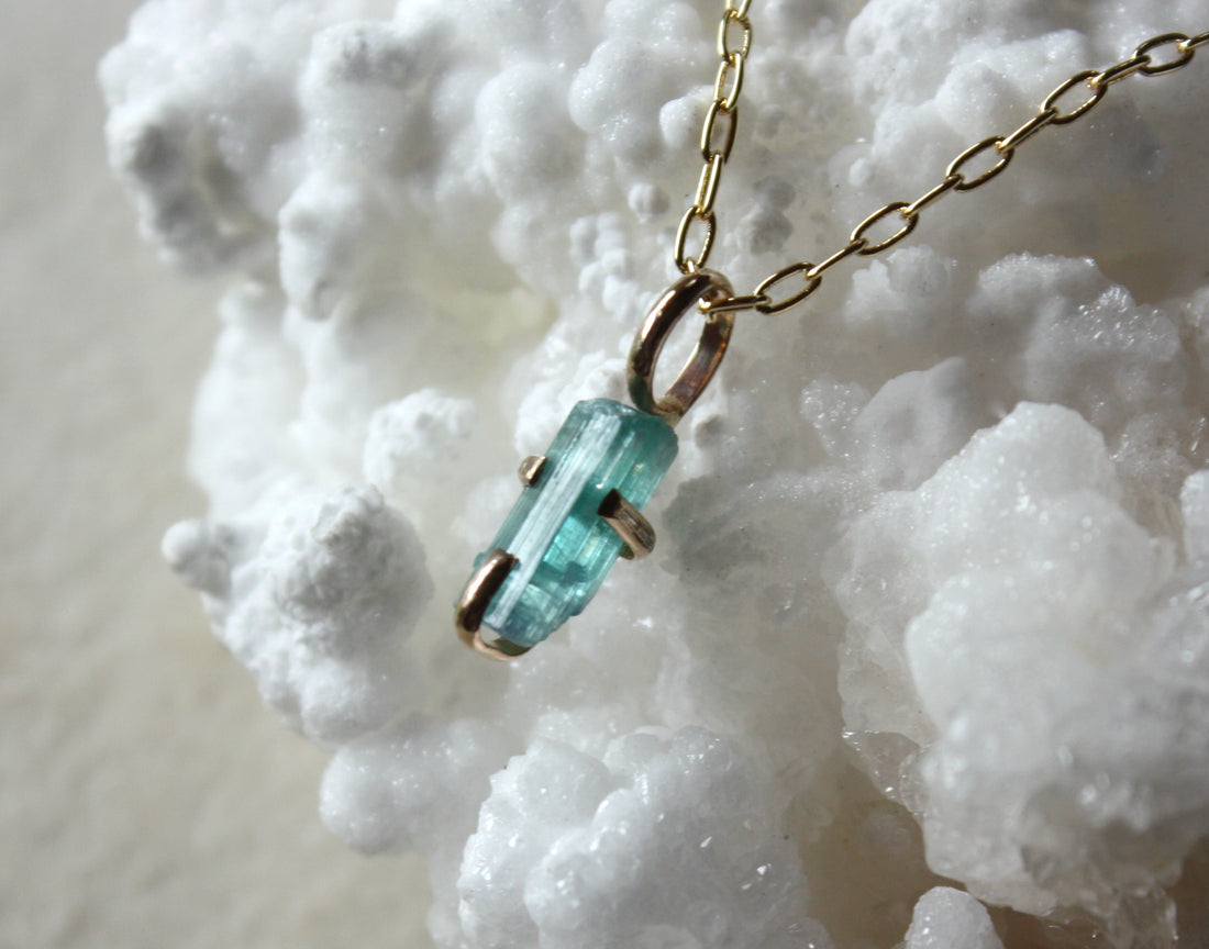 Raw Paraiba Tourmaline Pendant Necklace, October Birthstone Necklace
