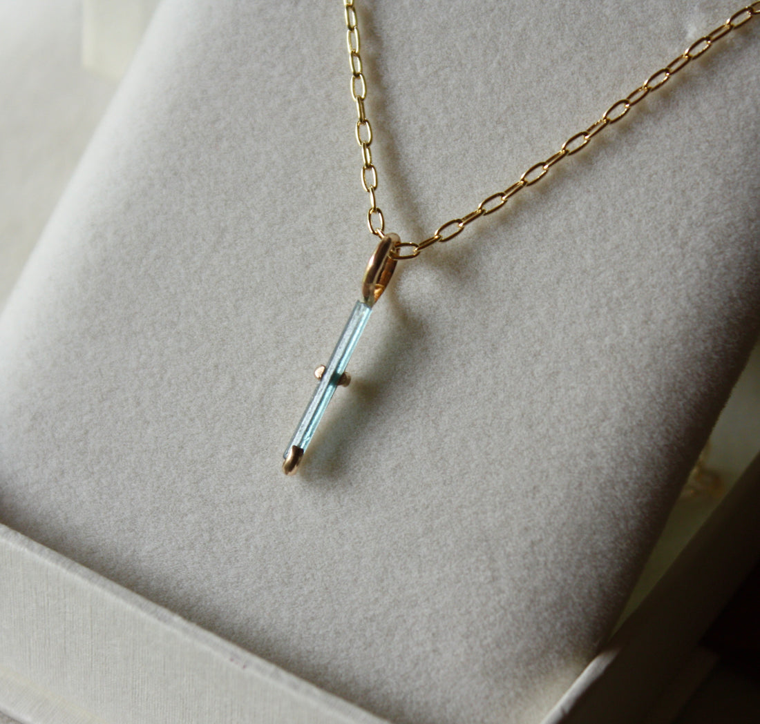 Raw Blue Tourmaline Pendant Necklace, October Birthstone Jewelry