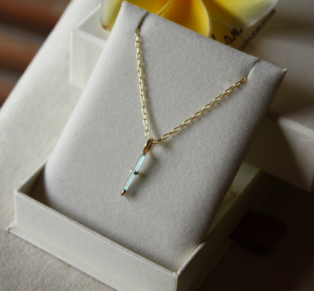 Raw Blue Tourmaline Pendant Necklace, October Birthstone Jewelry