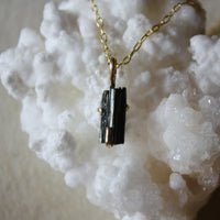 Unisex Raw Black Tourmaline Pendant Necklace, October Birthstone Jewelry