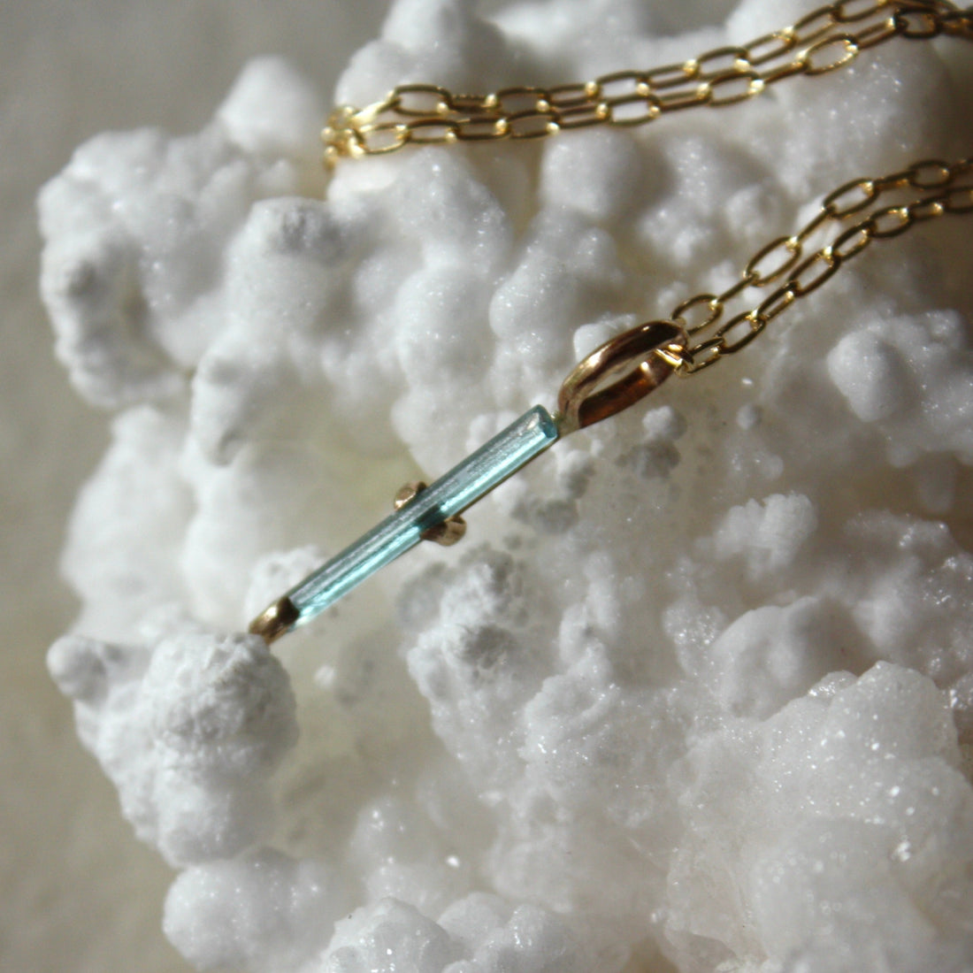 Raw Blue Tourmaline Pendant Necklace, October Birthstone Jewelry