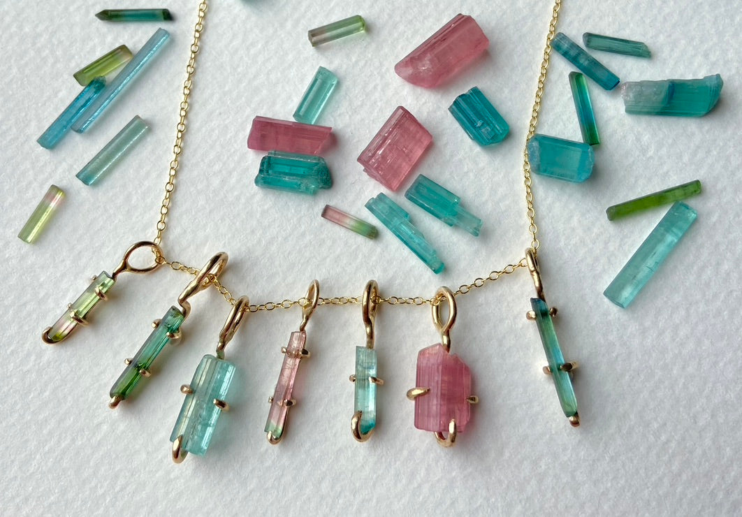 Raw Paraiba Tourmaline Pendant Necklace, October Birthstone Necklace