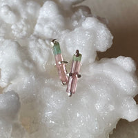 Bicolor Watermelon Tourmaline Stud Earrings, October Birthstone Earrings