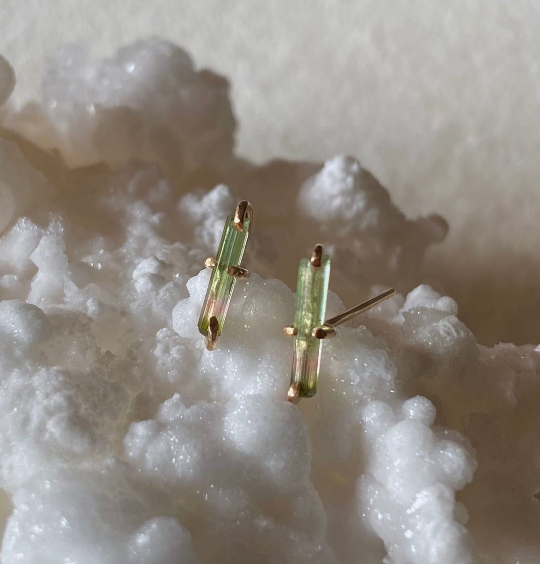 Bicolor Watermelon Tourmaline Stud Earrings, October Birthstone Earrings