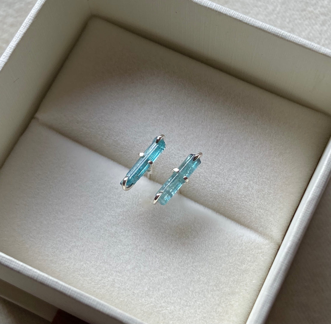 Blue Paraiba Tourmaline Stud Earrings, October Birthstone Earrings