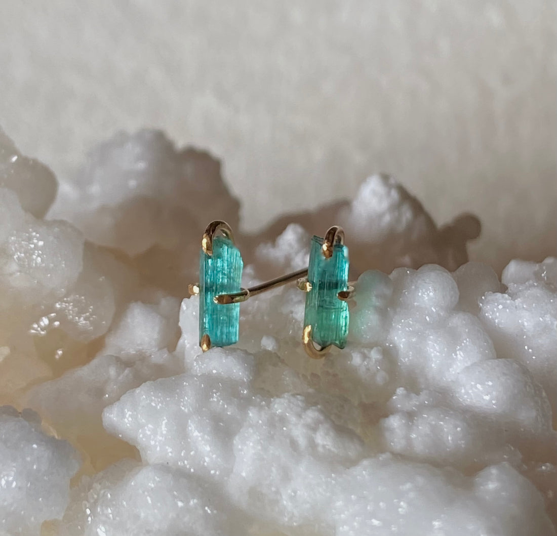 Indicolite Tourmaline Stud Earrings, October Birthstone Earrings