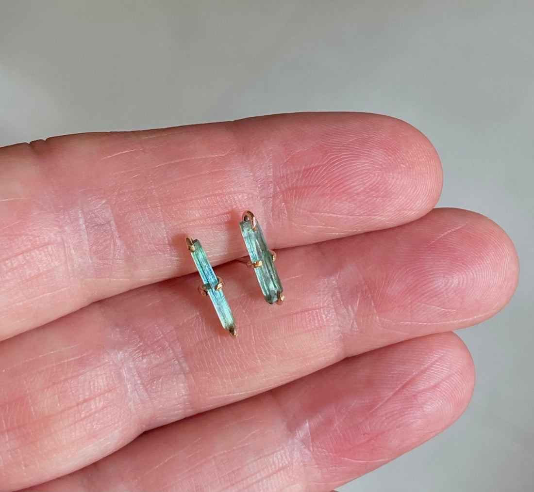 Blue Paraiba Tourmaline Stud Earrings, October Birthstone Earrings