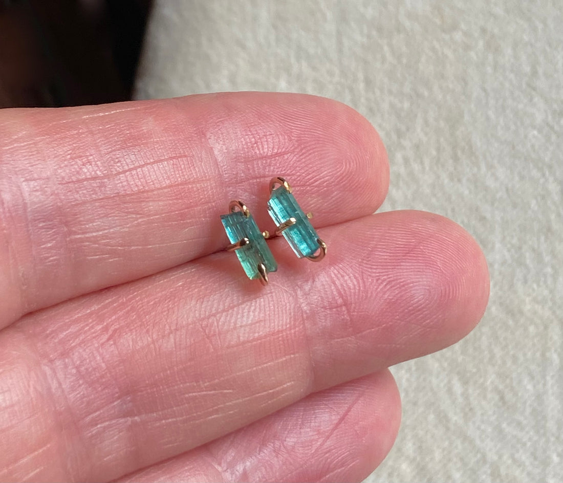 Indicolite Tourmaline Stud Earrings, October Birthstone Earrings