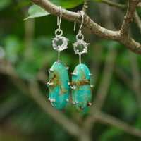 Arizona Turquoise and Brazilian Rock Quartz Long Earrings, December April Birthstone Earrings