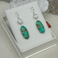 Arizona Turquoise and Brazilian Rock Quartz Long Earrings, December April Birthstone Earrings