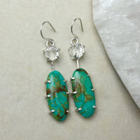 Arizona Turquoise and Brazilian Rock Quartz Long Earrings, December April Birthstone Earrings