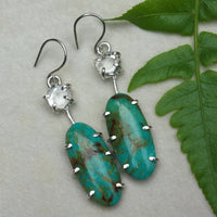 Arizona Turquoise and Brazilian Rock Quartz Long Earrings, December April Birthstone Earrings