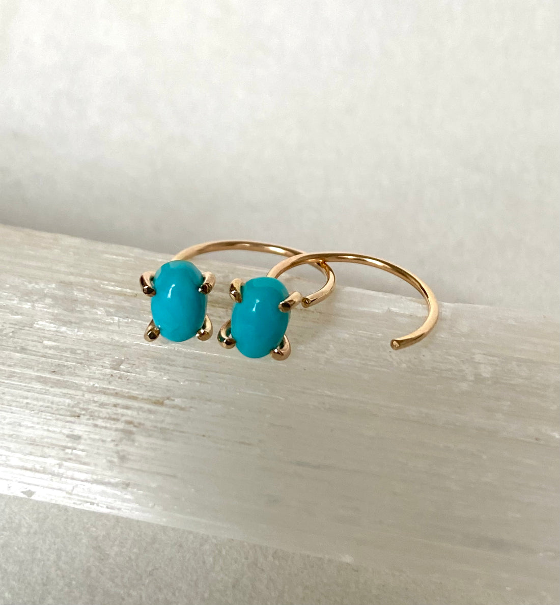 Sleeping Beauty Turquoise Huggie Stud Earrings, December Birthstone Earrings