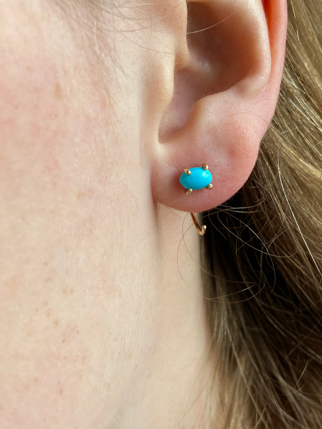 Sleeping Beauty Turquoise Huggie Stud Earrings, December Birthstone Earrings