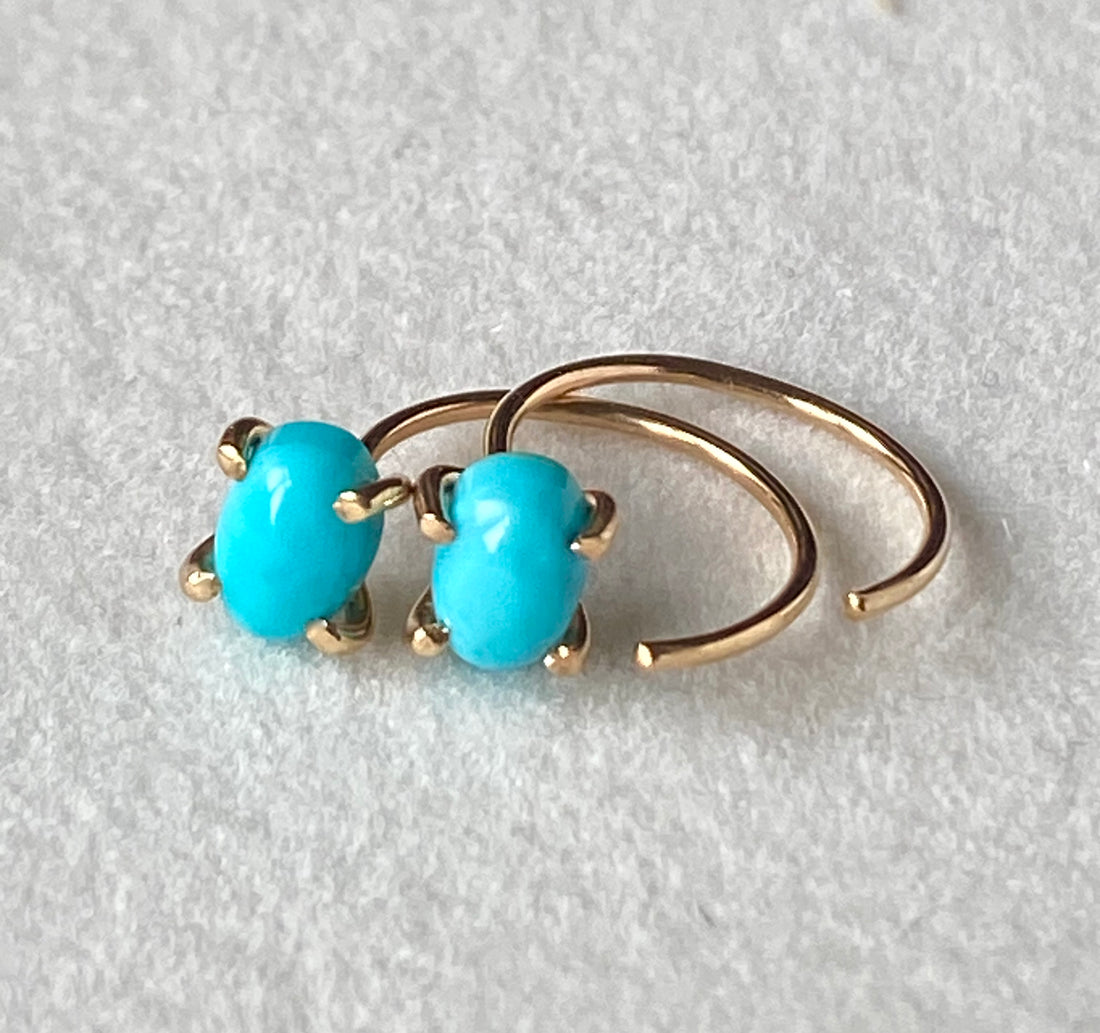 Sleeping Beauty Turquoise Huggie Stud Earrings, December Birthstone Earrings