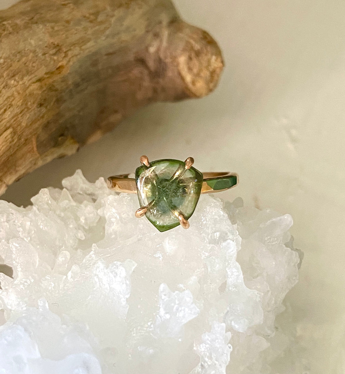 Green Watermelon Tourmaline Slice Ring, October Birthstone Ring